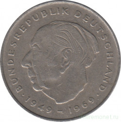 Монета. ФРГ. 2 марки 1977 год. Теодор Хойс. Монетный двор - Штутгарт (F).