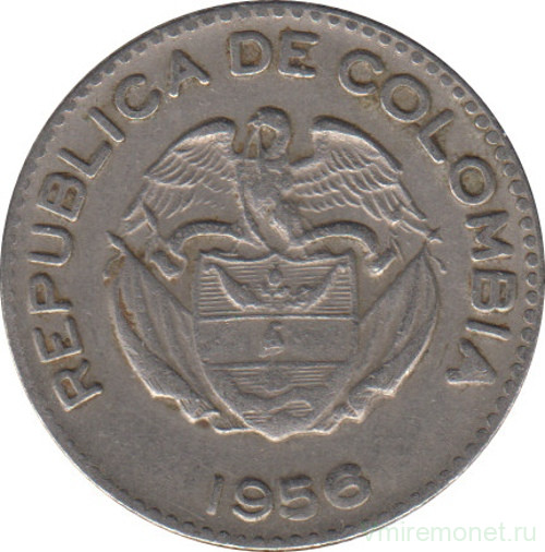 Монета. Колумбия. 10 сентаво 1956 год.