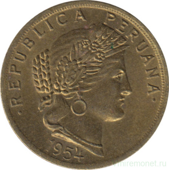 Монета. Перу. 10 сентаво 1954 год.