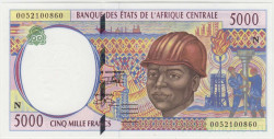 Банкнота. Экономическое сообщество стран Центральной Африки (ВЕАС). Экваториальная Гвинея. 5000 франков 2000 год. (N). Тип 504Nf.