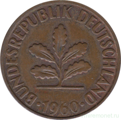 Монета. ФРГ. 2 пфеннига 1960 год. Монетный двор - Мюнхен (D).