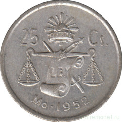 Монета. Мексика. 25 сентаво 1952 год.