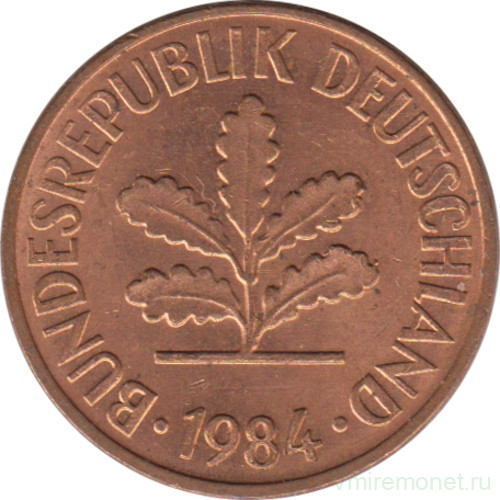 Монета. ФРГ. 2 пфеннига 1984 год. Монетный двор - Штутгарт (F).