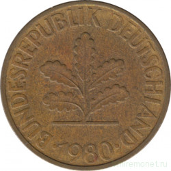 Монета. ФРГ. 10 пфеннигов 1980 год. Монетный двор - Мюнхен (D).