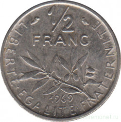 Монета. Франция. 1/2 франка 1969 год.