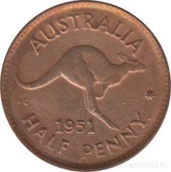 Монета. Австралия. 1/2 пенни 1951 год.  Точка после "PENNY".