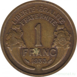 Монета. Франция. 1 франк 1933 год.