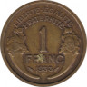 Монета. Франция. 1 франк 1933 год. ав.
