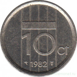 Монета. Нидерланды. 10 центов 1982 год.