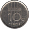 Монета. Нидерланды. 10 центов 1982 год.