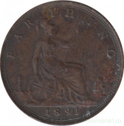 Монета. Великобритания. 1 фартинг 1891 год.