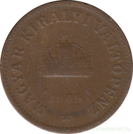 Монета. Венгрия. 2 филлера 1909 год.
