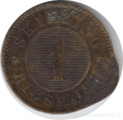 Монета. Дания. 1 скиллинг-ригсмёнт 1856 год.