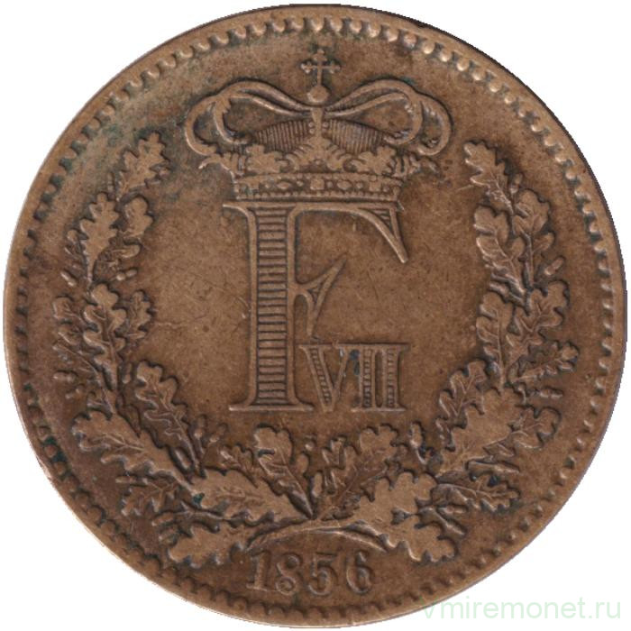 Монета. Дания. 1 скиллинг-ригсмёнт 1856 год.