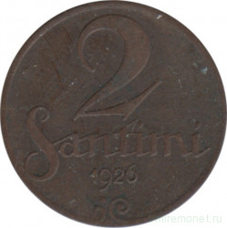 Монета. Латвия. 2 сантима 1926 год.