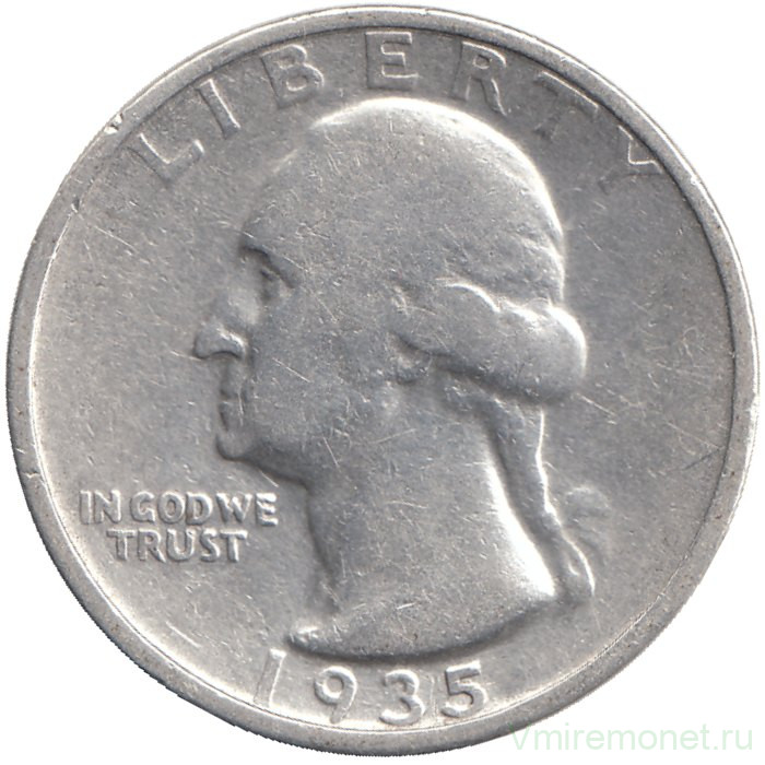 Монета. США. 25 центов 1935 год.