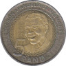 Монета. Южно-Африканская республика (ЮАР). 5 рандов 2018 год. 100 лет со дня рождения Нельсона Манделы.