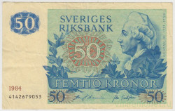 Банкнота. Швеция. 50 крон 1984 год.