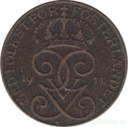 Монета. Швеция. 1 эре 1911 год.