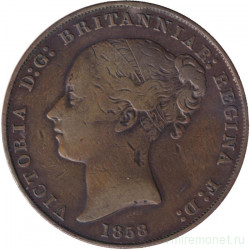 Монета. Великобритания. Джерси. 1/13 шиллинга 1858 год.