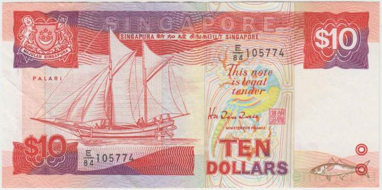 Банкнота. Сингапур. 10 долларов 1988 год. Тип 20.