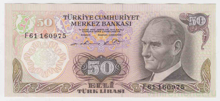 Банкнота. Турция. 50 лир 1976 год. (Тип 1)