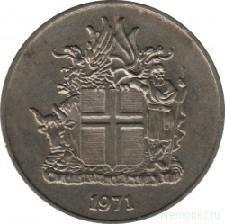 Монета. Исландия. 10 крон 1971 год.