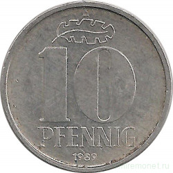 Монета. ГДР. 10 пфеннигов 1989 год.