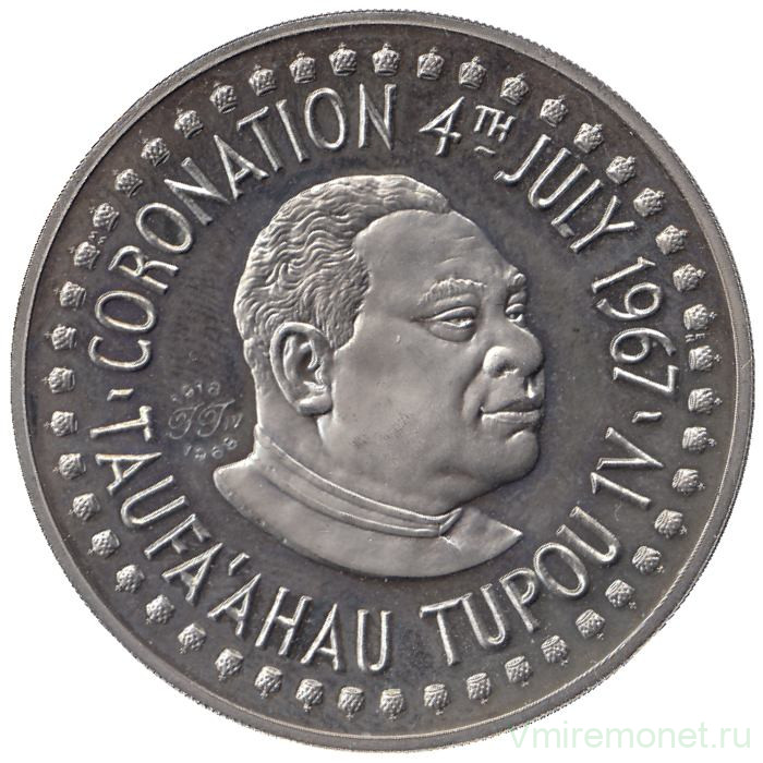 Монета. Тонга. 1 паанга 1967. Коронация Тауфа’ахау Тупоу IV. С дополнительной отметкой 1918-1968.