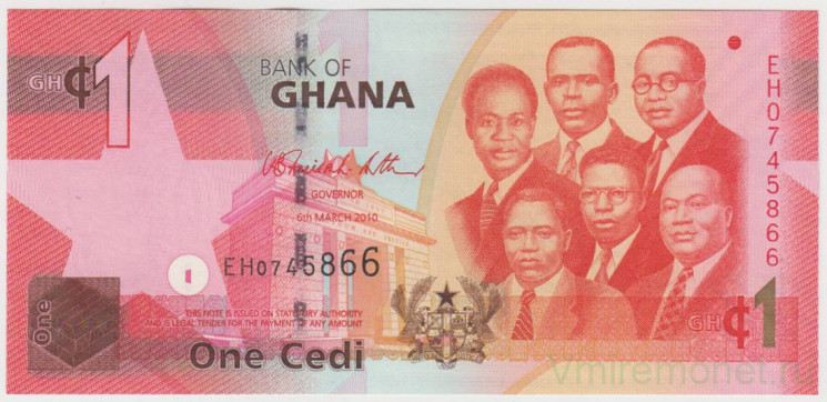 Банкнота. Гана. 1 седи 2010 год.