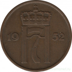 Монета. Норвегия. 5 эре 1952 год.