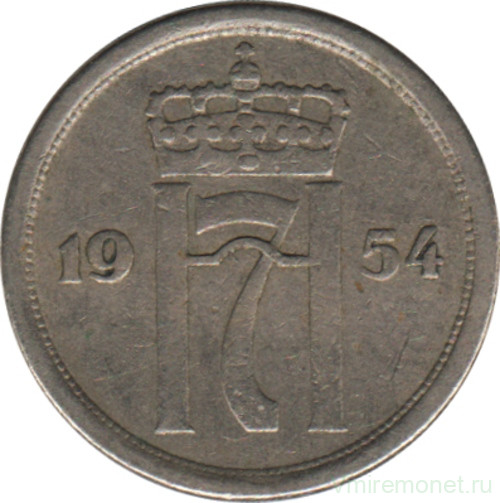 Монета. Норвегия. 25 эре 1954 год.