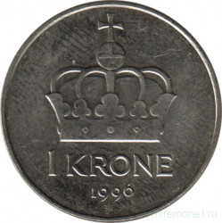 Монета. Норвегия. 1 крона 1996 год.