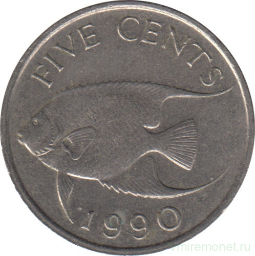 Монета. Бермудские острова. 5 центов 1990 год.