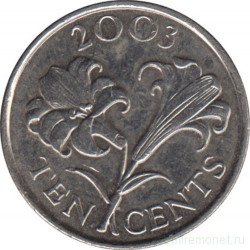 Монета. Бермудские острова. 10 центов 2003 год.