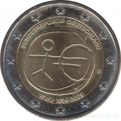 Монета. Германия. 2 евро 2009 год. 10 лет экономическому и валютному союзу. (G).