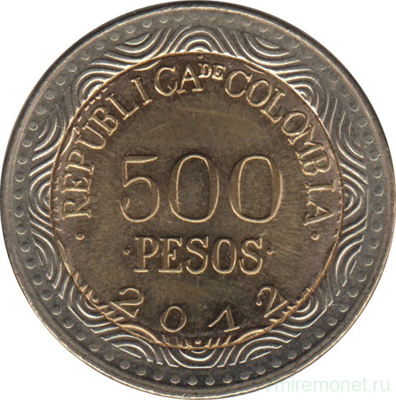 Монета. Колумбия. 500 песо 2012 год.