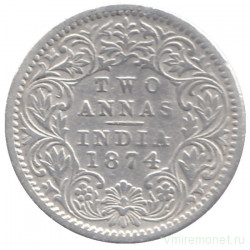 Монета. Британская Индия. 2 анны 1874 год.