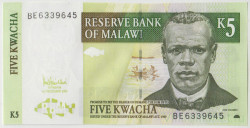 Банкнота. Малави. 5 квачей 2005 год. Тип 36c.