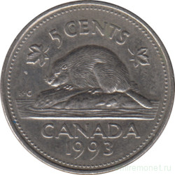 Монета. Канада. 5 центов 1993 год.
