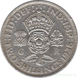 Монета. Великобритания. 2 шиллинга (флорин) 1938 год.