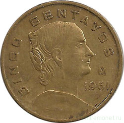 Монета. Мексика. 5 сентаво 1961 год.