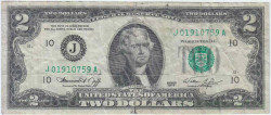 Банкнота. США. 2 доллара 1976 год. Серия J. Тип 461.