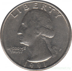 Монета. США. 25 центов 1991 год. Монетный двор P. 