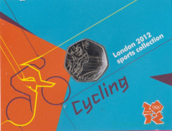 Монета. Великобритания. 50 пенсов 2011 год. XXX летние олимпийские игры Лондон 2012. Велоспорт. В блистере.