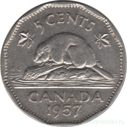 Монета. Канада. 5 центов 1957 год.