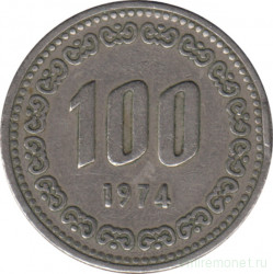 Монета. Южная Корея. 100 вон 1974 год.