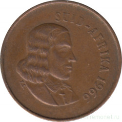 Монета. Южно-Африканская республика (ЮАР). 1 цент 1966 год. Аверс - "SUID-AFRIKA".