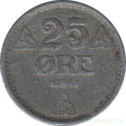 Монета. Норвегия. 25 эре 1945 год.