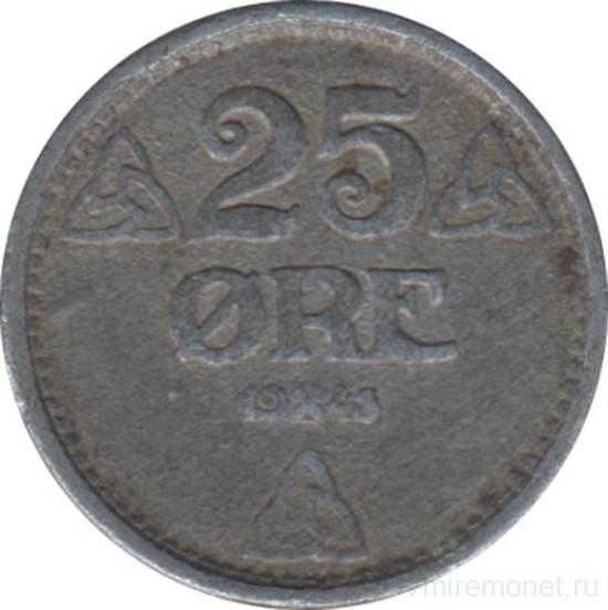 Монета. Норвегия. 25 эре 1945 год.